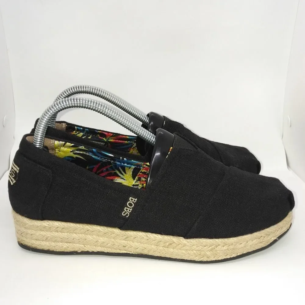 Bobs By Skechers Highlight High Jinx‎ Espadrilles Women's Size 9.5 Black, Tan